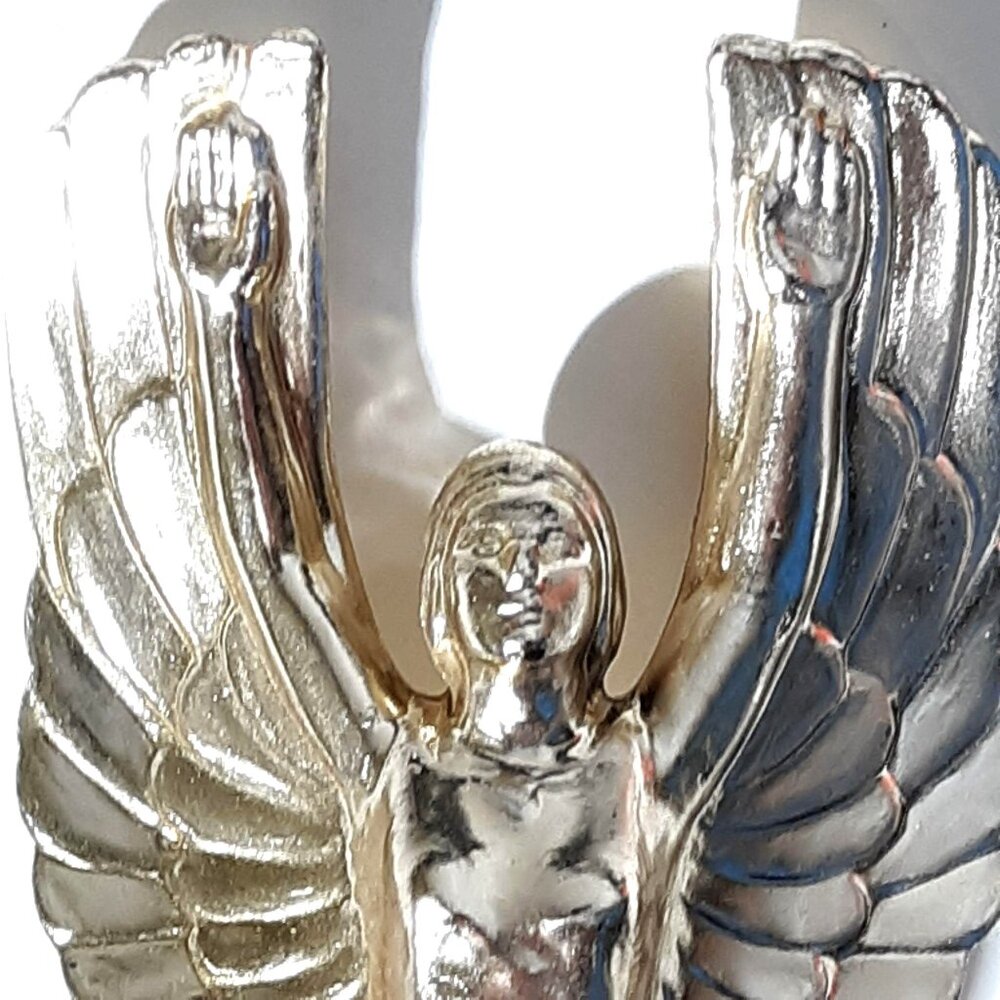Winged Women Hood Trophy Ornament Gold Tone  Metal